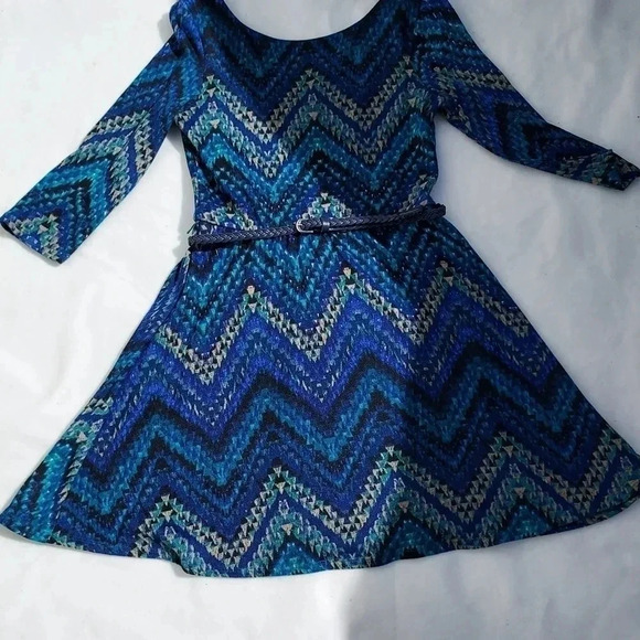 NWT Lily Rose Dress Teal/ Tan/Blue Mini Dress Medium - Picture 4 of 11